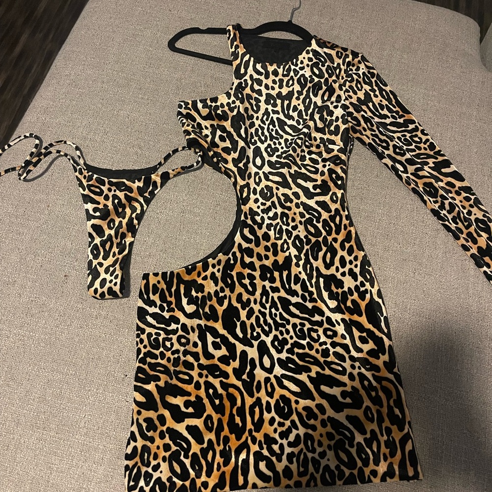 H:ours Velvet Leopard Print Mini Dress